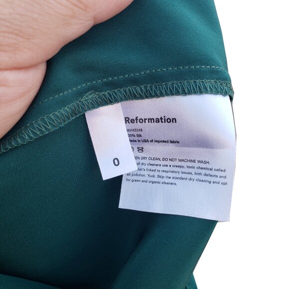 Reformation Hyperion Dress Emerald Silk One Shoulder Long Sleeve Mini 0 - Picture 8 of 8
